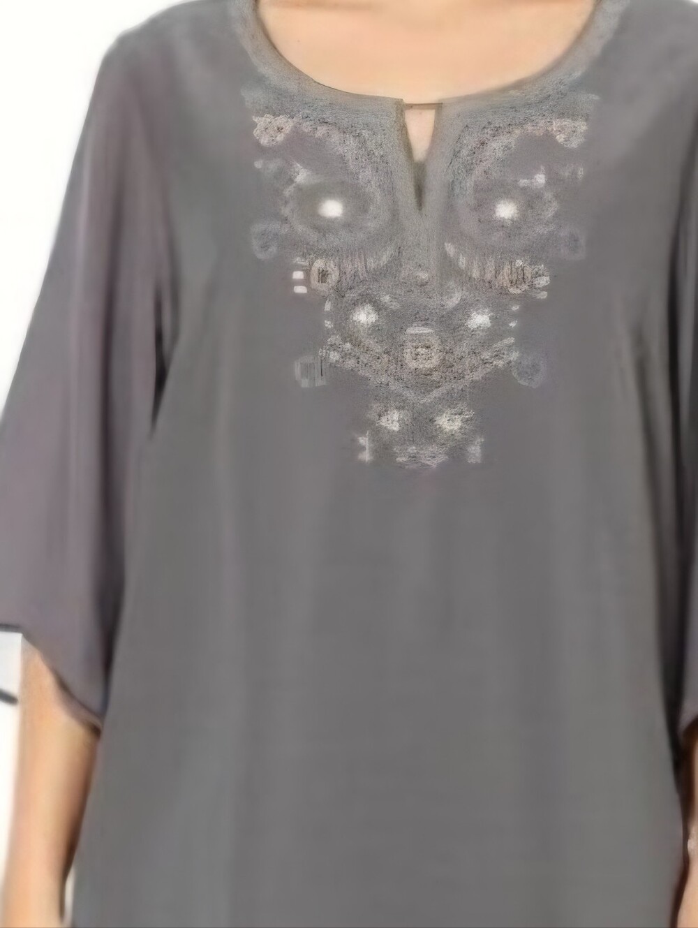 JM Collection Women's Linen Tunic Blouse | Size XL Grey w/ Silver Bronze Embelli